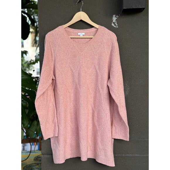 J. Jill Women's XL Mink Pink Cable Knit Crewneck Long Sweater/Dress Cotton Blend - Picture 1 of 6